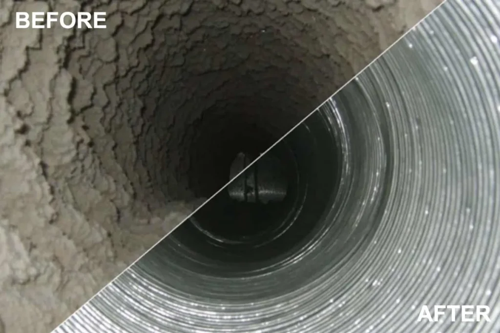 Dryer Duct before and after the Cleaning Process